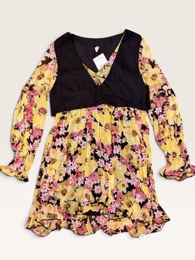 Free People Alice Vested Mini Dress Onyx Combo - XS